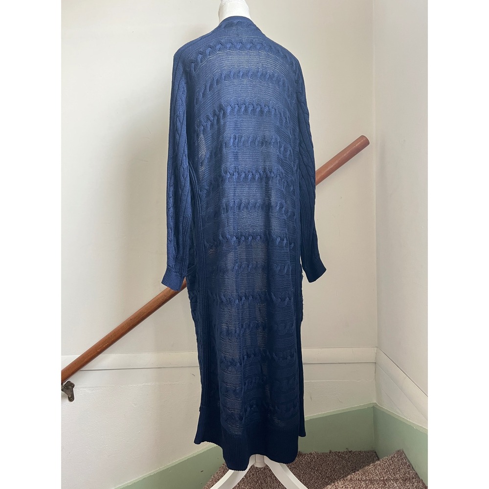 Lauren Ralph Lauren Navy Blue Open Knit Cable Longline Duster Cardigan Size M - Picture 5 of 11